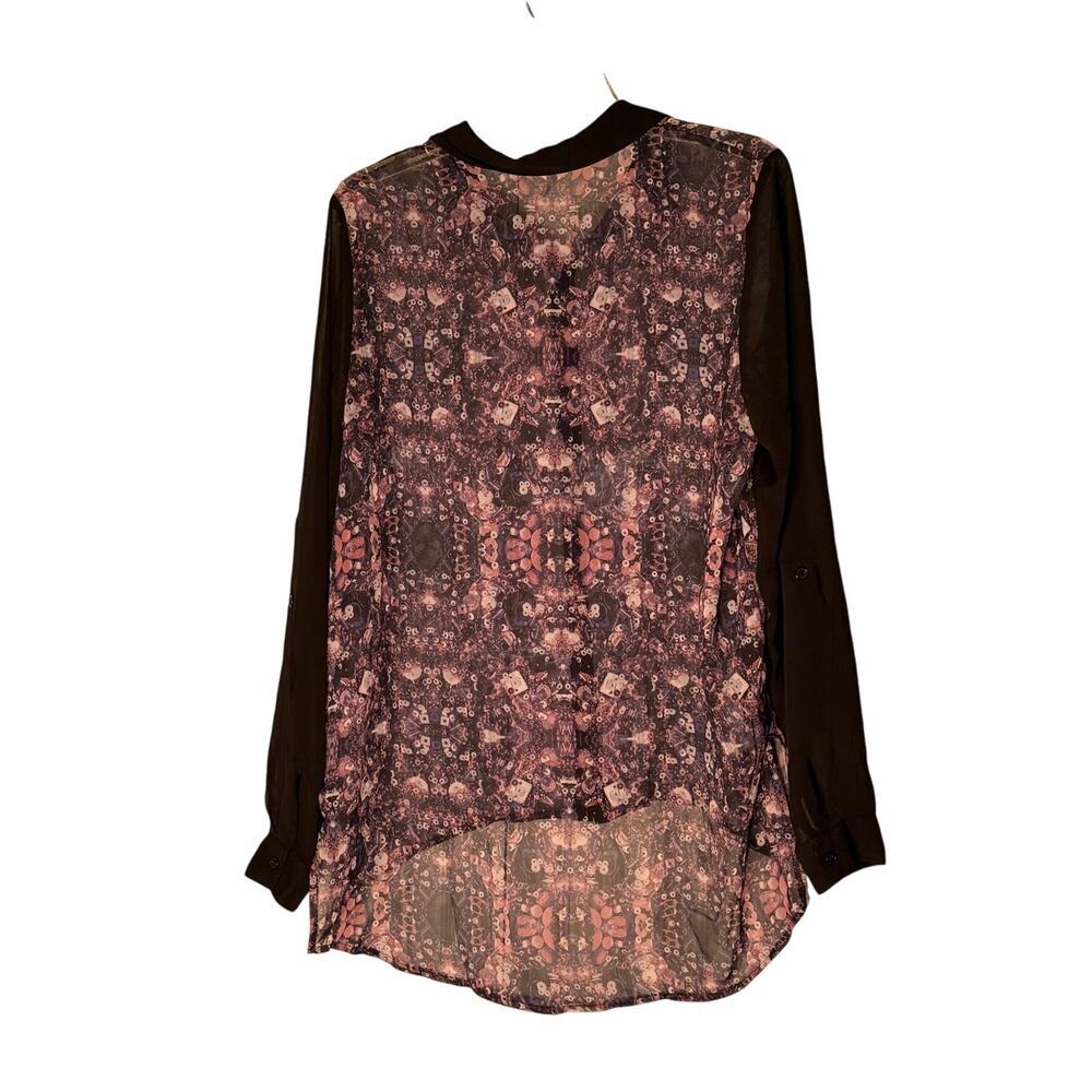 Studio Y Tab Sleeve Women's Size M Black Sheer‎ Shirt 6